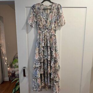 Maje asymmetrical dress in printed muslin, L, 40, White jungle
